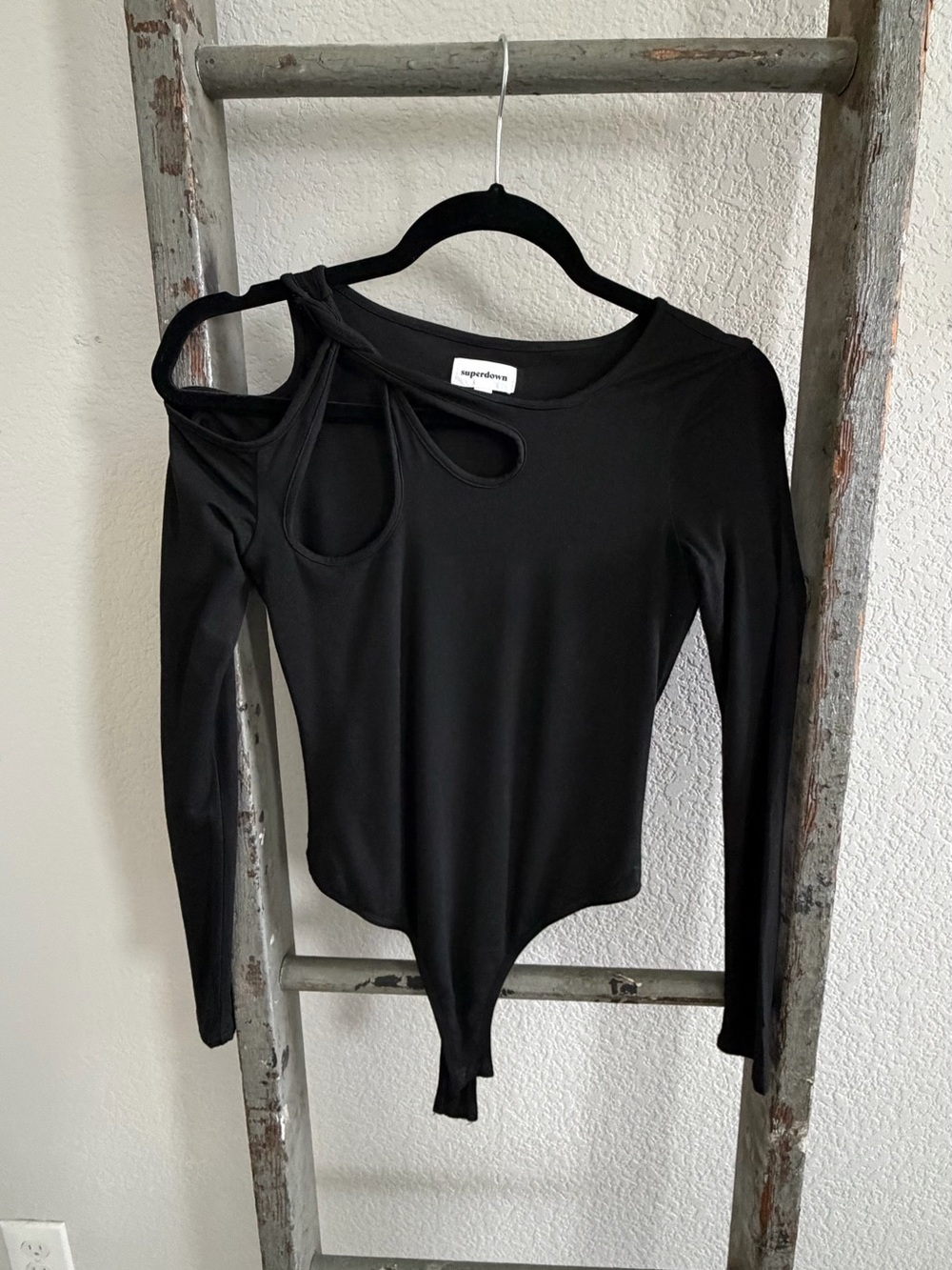superdown Black Asymmetric Cutout Long-Sleeve Bodysuit